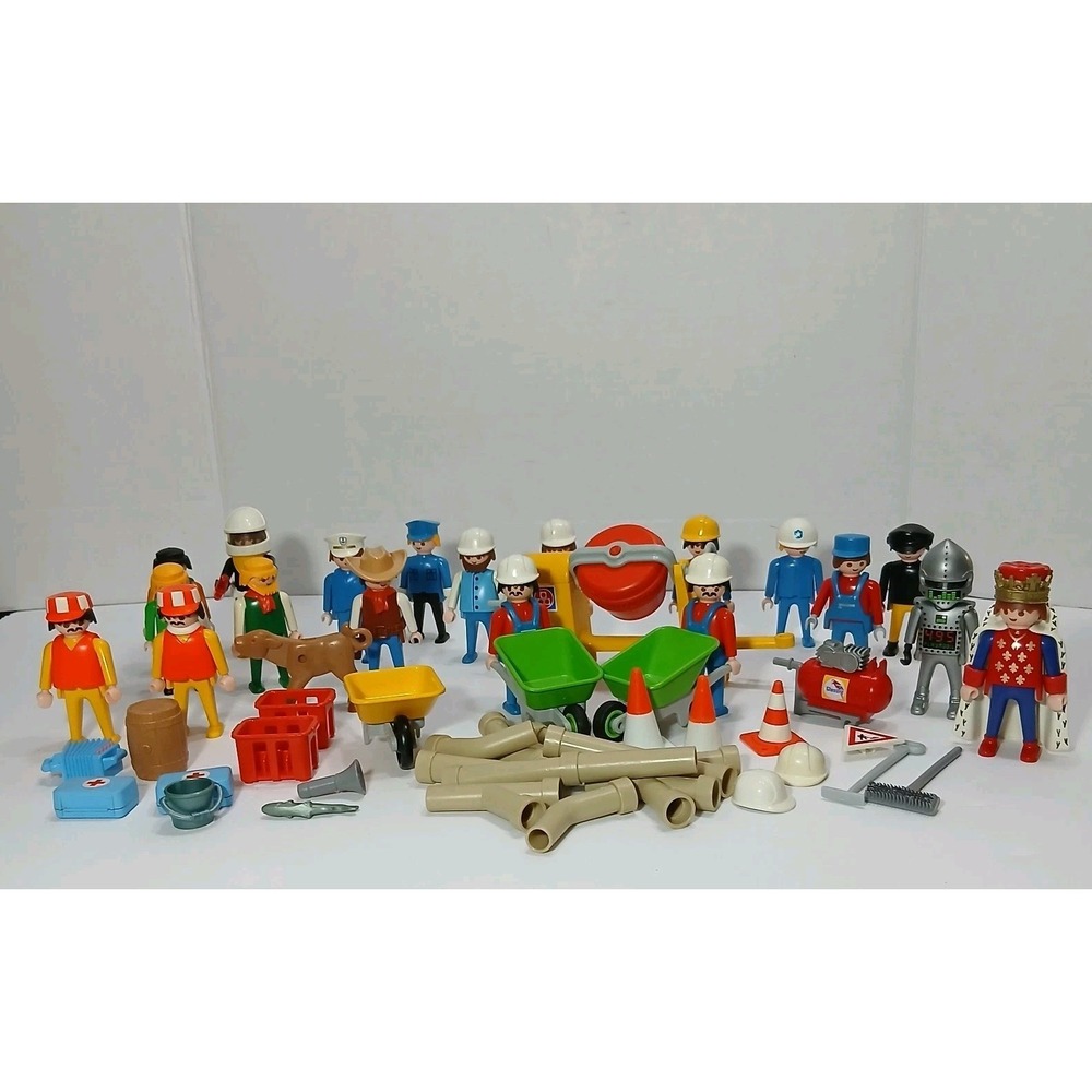 LARGE LOT OF VINTAGE PLAYMOBIL FIGURES ACCESSORIES CONSTRUCTION 1990'S 1980'S